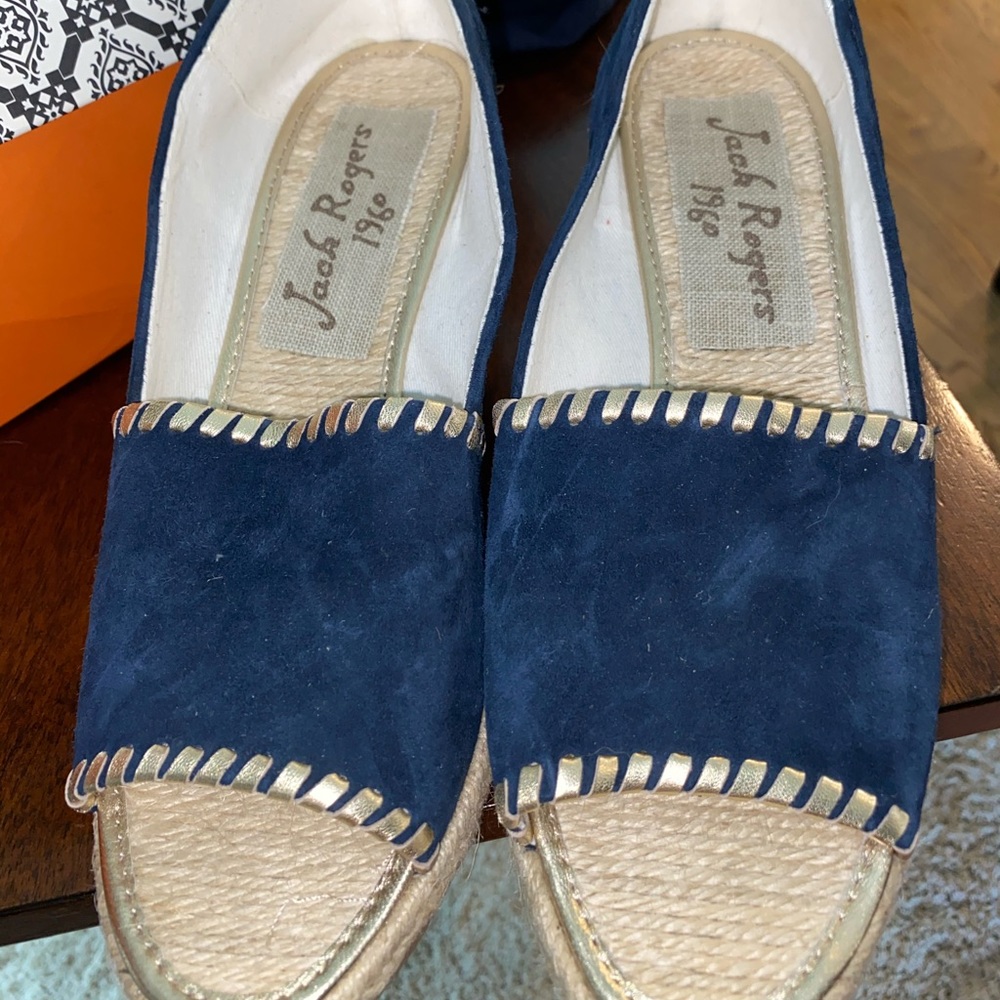 Jack Rogers blue wedges